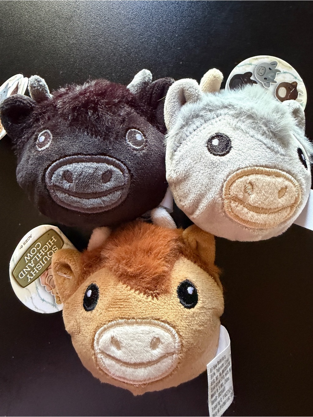 New Plush Squish Sugar Squeeze Set of 3 Highland Cow Heads Balls Squishy Toys